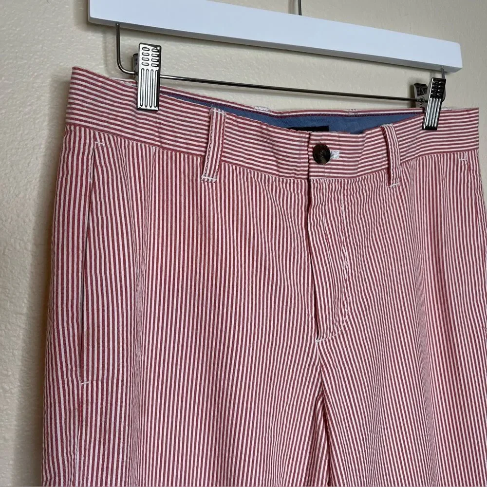 Izod Red White Stripe Seersucker Cotton Mens Flat Front Pant 30/32 Preppy Twee